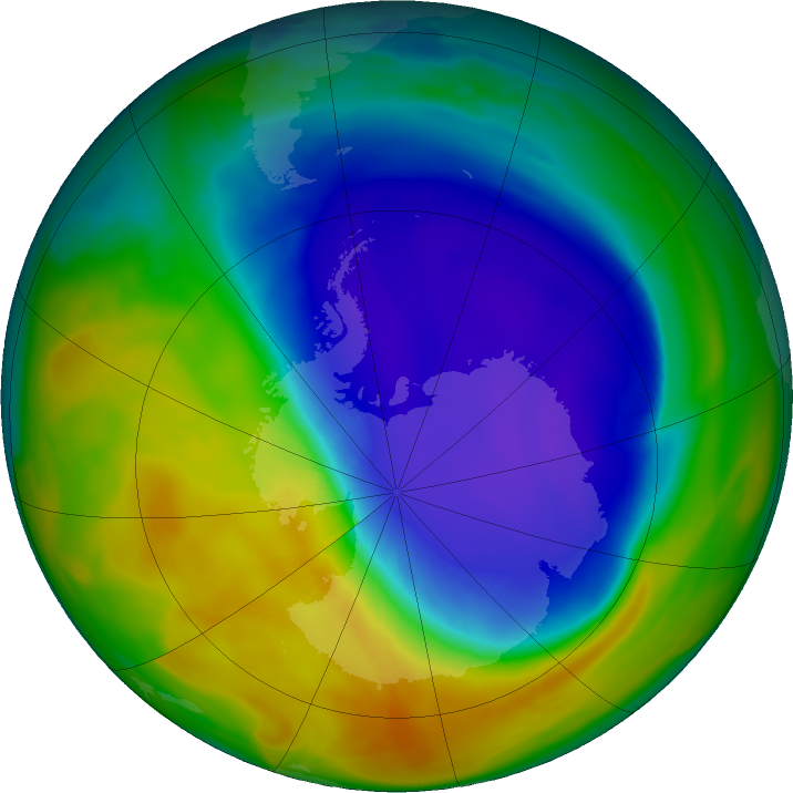 Antarctic ozone map for 17 October 2016